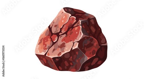 Illustration of a Garnet Stone Specimen Exhibiting Red and Brown Hues on a White Background, Depicting a Mineral Formation with Faceted Textures