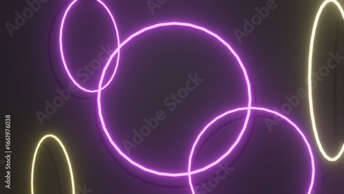 A luminous circles  floating against a sleek black wall.