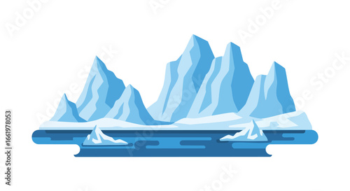 Stylized Iceberg Landscape Illustration with Flat Design and Cool Blue Palette and Geometric Accents
