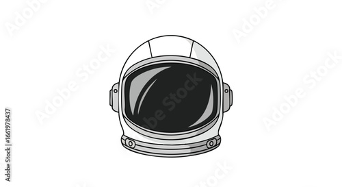 Monochromatic vector illustration of an astronaut's helmet against a white background perfect for space themed designs and creative projects