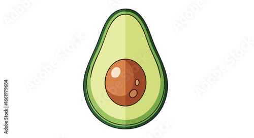 Stylized Avocado Half Illustration with Detailed Texture and Seed, Promoting Healthy Food Choices and Visual Appeal for Culinary Designs