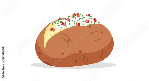 Illustration showcasing a baked potato overflowing with toppings perfect for food blogs and cooking guides