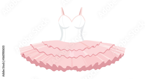 Charming ballerina dress with white top and cascading pink ruffles creating a fanciful dance apparel visual 152 characters
