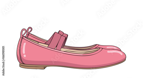 Illustration of Elegant Pink Ballet Flats for Girls, a Classic Footwear Option and a Timeless Fashion Statement for Young Dancers and Stylistas