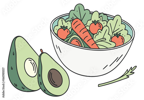 Healthy salad bowl with fresh vegetables and avocado banner