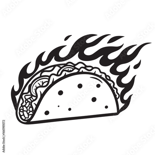 Delicious and fiery taco illustration showcasing mexican cuisine and spicy food concept