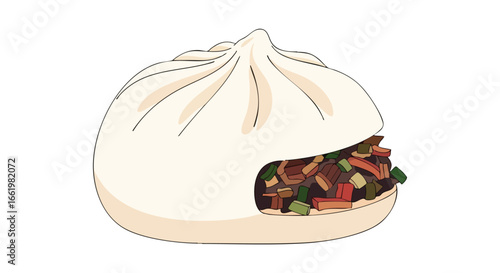 Delightful dumpling illustration featuring a savory filling peeking through, showcasing culinary artistry, making it a must-have visual