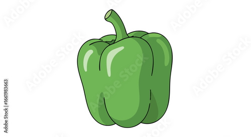 Illustrated green bell pepper against a plain background in a simple cartoon style for children's learning materials and culinary themes