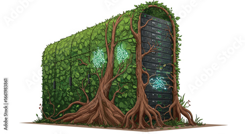 Nature-inspired tech: eco-friendly server design with tree and circuit integration