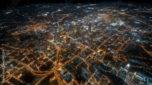 city lights aerial nighttime view
