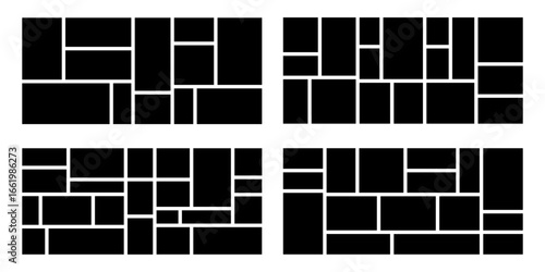 Set of rectangle photo gallery mosaic collage vector illustration