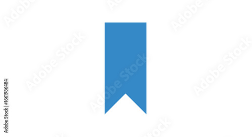 A singular azure bookmark with angular bottom edge floating on a pure white background providing simple and elegant design element ready to be