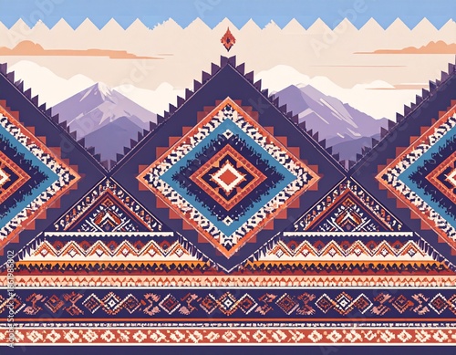 Seamless tribal textile inspired pattern, woven ethnic motifs, modern abstract vector, repeating background
