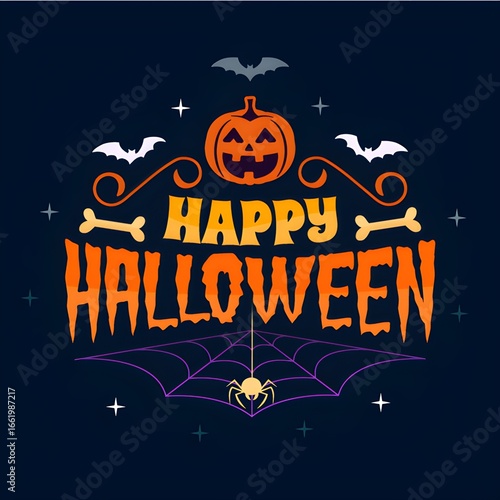 Halloween background with haunted house and pumpkin