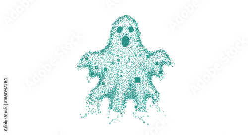 Pixelated ghost formed from irregular shapes on white background