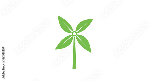 Green energy concept with simple leaf wind turbine on white background