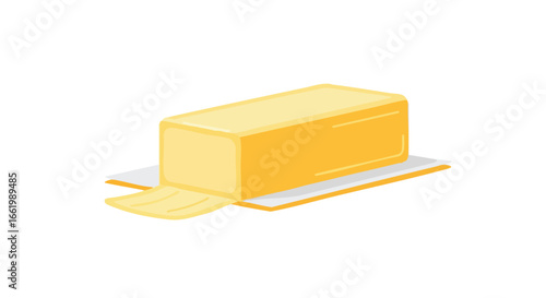 A vibrant illustration showcasing a stick of butter on its wrapper isolated on a white background, evoking a sense of simplicity and culinary use