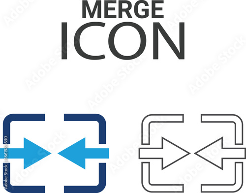 Merge icons, Line art icons design. Containing network, join, collaboration, connectivity, interaction, cable, integration, and connection icons. Solid icon collection.