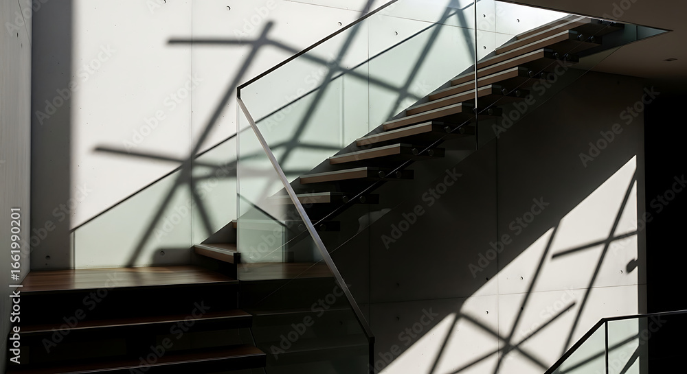 Fototapeta premium Modern staircase with glass and metal design.