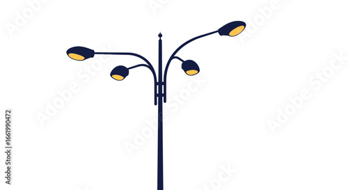 Minimalist street lamp with three lights against white background