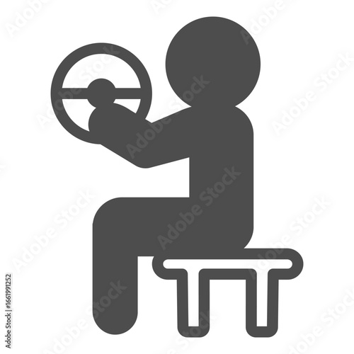 Man with barbell on chair solid icon, body building concept. Vector graphics. Athlete man with heavy bar, sport training sign on white background, glyph style icon for mobile or web design.
