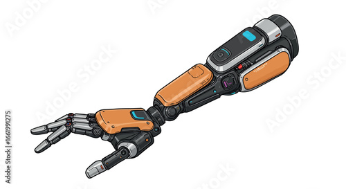 Futuristic robotic arm with modern technology and sleek design in detailed illustration