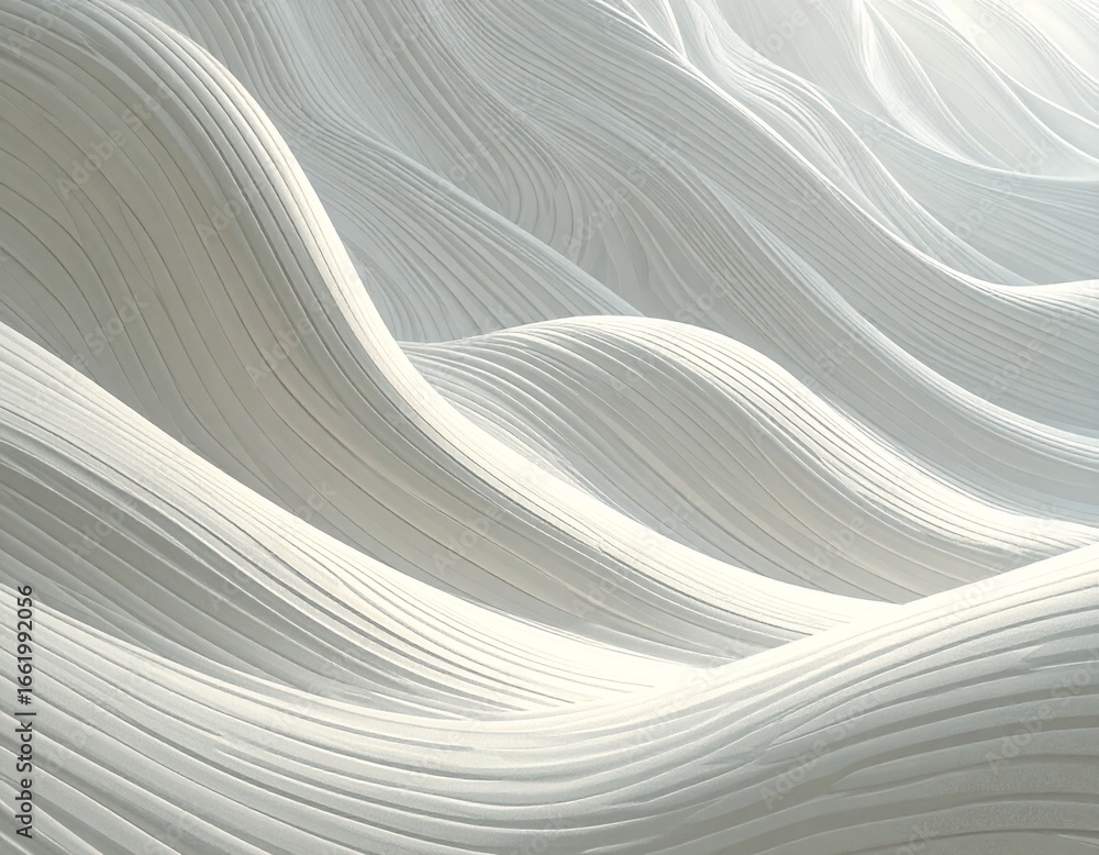 Obraz premium Dynamic, textured, layered white waves form modern, minimalist abstract art with a clean, sculptural aesthetic.