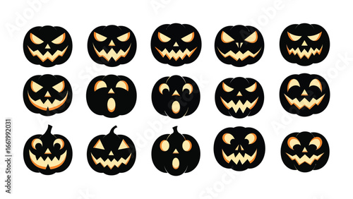 Pumpkin Patch of Spooky Smiles: A collection of grinning jack-o'-lanterns, each with a unique expression, ready to cast a spooky ambiance over the festive season.