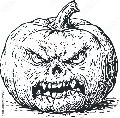 Fierce Jack-o-Lantern with Detailed Textured Surface and Menacing Expression