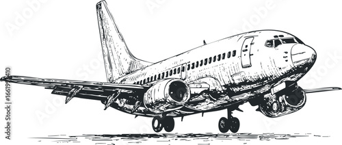 Sketch of a Commercial Airliner in Flight with Landing Gear Extended