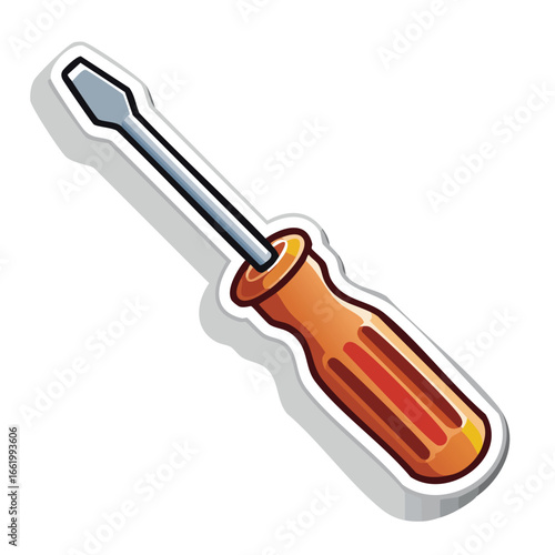 Illustration of a flathead screwdriver with an orange handle, used for repair and construction.