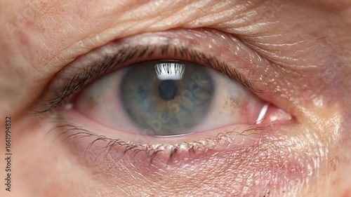 A clouded human eye with prominent wrinkles lashes and skin textures in a closeup shot