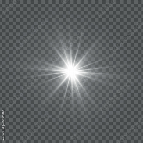Sparkling stars, twinkling and flashing lights. Collection of various light effects on a black background. Realistic vector graphics