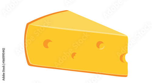 Cartoon depiction of a cheese wedge with prominent holes, showcased in digital art, vibrant yellow cheese, cartoon slice cheese isolated on white
