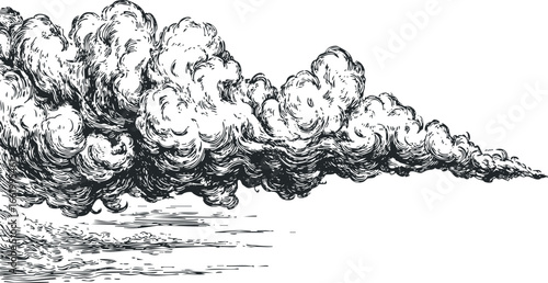 Dramatic Vintage Cloud Formation with Textured Ink Strokes