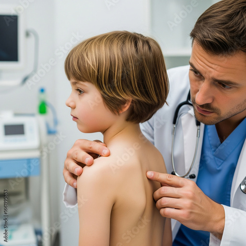 Wallpaper Mural Orthopedic doctor examines a child's spine showing signs of scoliosis, spinal deformity, medical professional, spine examination, health check, good posture Torontodigital.ca