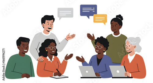 Diverse Team Collaboration Brainstorming, Discussion, and Idea Generation