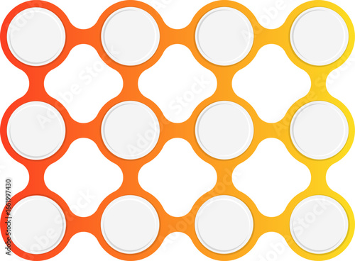 Interconnected circles positioned in a corner modular arrangement with gradient color outlines forming a geometric design.