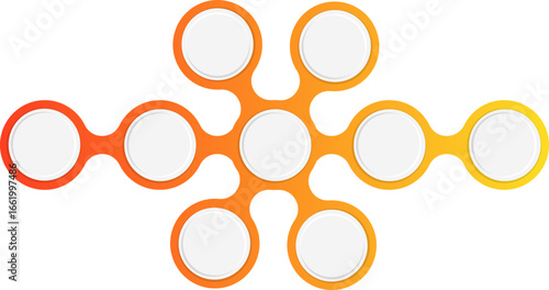 Small circles connected in a modular horizontal line with gradient outlines forming a minimal geometric element.