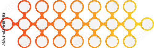 Circles arranged in multiple horizontal modular rows with gradient outlines forming a structured geometric layout.