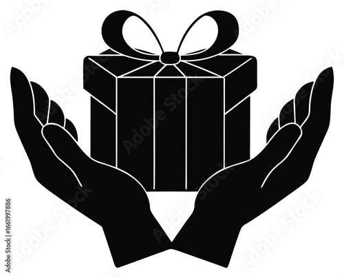 Hands holding gift box symbol of giving love and showing appreciation concept