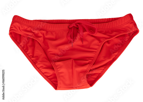 Red men's swim briefs with drawstring isolated on white