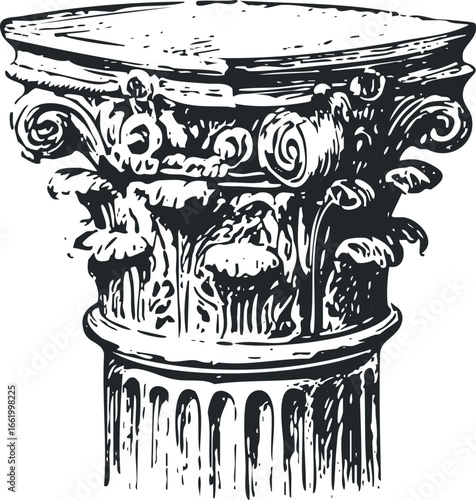 Ornate Architectural Column Capital and Shaft with Acanthus Leaves and Scrolls