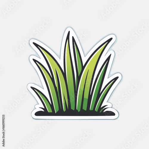 Close-up illustration of vibrant green grass blades with a white outline, perfect for design.