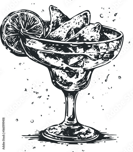 Hand Drawn Margarita Cocktail with Lime and Ice Chips