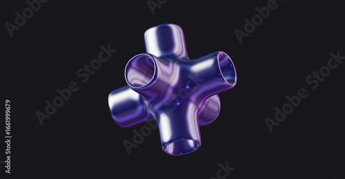 Abstract 3D geometric shape with metallic texture, artistic render