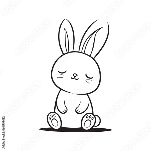 Vector art of cute cartoon bunny rabbit with closed eyes, sitting peacefully, , adorable and simple illustration for children