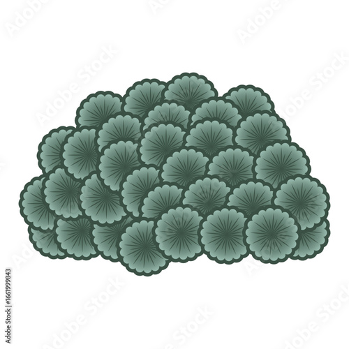Dense Green Bush with Yellow Flowers in Indian Folk Art Style