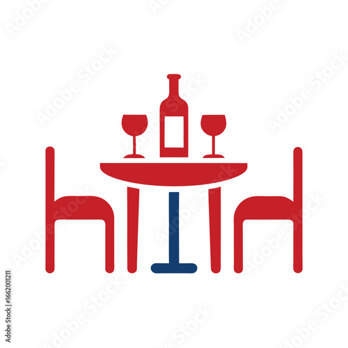 Dining Table Set for Two with Wine Glasses Vector