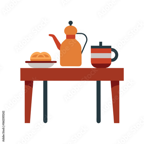 Dining Table with Bread Basket and Coffee Pot Illustration